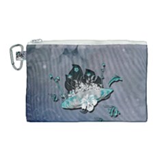 Sport, surfboard with flowers and fish Canvas Cosmetic Bag (Large)