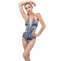 Sport, surfboard with flowers and fish Plunging Cut Out Swimsuit