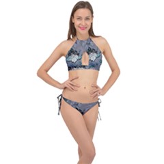 Sport, surfboard with flowers and fish Cross Front Halter Bikini Set