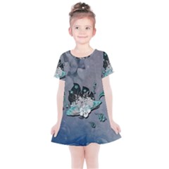 Sport, Surfboard With Flowers And Fish Kids  Simple Cotton Dress