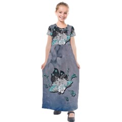 Sport, surfboard with flowers and fish Kids  Short Sleeve Maxi Dress