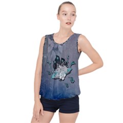Sport, surfboard with flowers and fish Bubble Hem Chiffon Tank Top