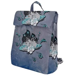 Sport, surfboard with flowers and fish Flap Top Backpack
