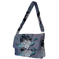 Sport, surfboard with flowers and fish Full Print Messenger Bag