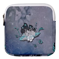 Sport, surfboard with flowers and fish Mini Square Pouch