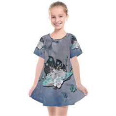 Sport, surfboard with flowers and fish Kids  Smock Dress