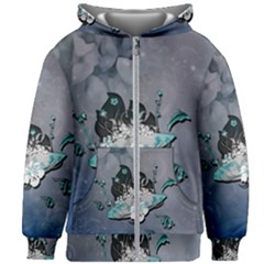 Sport, surfboard with flowers and fish Kids  Zipper Hoodie Without Drawstring