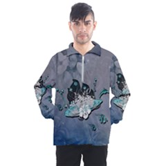 Sport, surfboard with flowers and fish Men s Half Zip Pullover