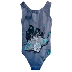 Sport, surfboard with flowers and fish Kids  Cut-Out Back One Piece Swimsuit
