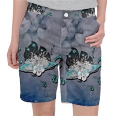 Sport, surfboard with flowers and fish Pocket Shorts