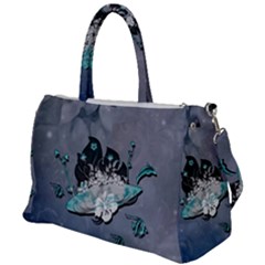 Sport, surfboard with flowers and fish Duffel Travel Bag