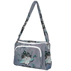 Sport, surfboard with flowers and fish Front Pocket Crossbody Bag