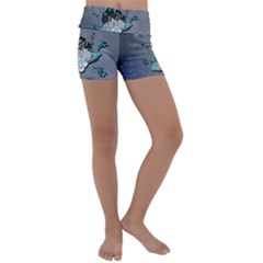 Sport, Surfboard With Flowers And Fish Kids  Lightweight Velour Yoga Shorts by FantasyWorld7