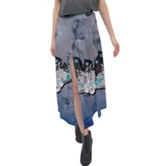Sport, surfboard with flowers and fish Velour Split Maxi Skirt