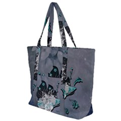Sport, surfboard with flowers and fish Zip Up Canvas Bag
