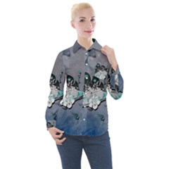 Sport, surfboard with flowers and fish Women s Long Sleeve Pocket Shirt