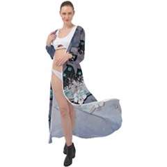 Sport, surfboard with flowers and fish Maxi Chiffon Beach Wrap