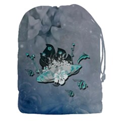 Sport, surfboard with flowers and fish Drawstring Pouch (XXXL)