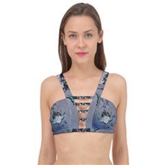 Sport, surfboard with flowers and fish Cage Up Bikini Top