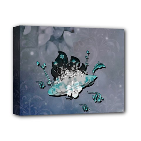 Sport, surfboard with flowers and fish Deluxe Canvas 14  x 11  (Stretched)