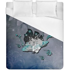Sport, surfboard with flowers and fish Duvet Cover (California King Size)