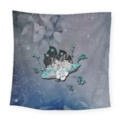 Sport, surfboard with flowers and fish Square Tapestry (Large)