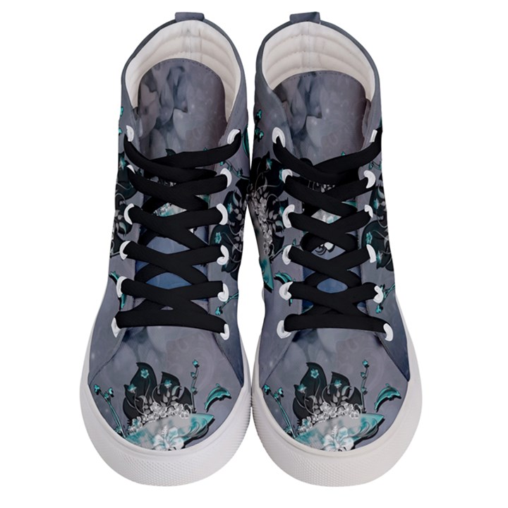 Sport, surfboard with flowers and fish Women s Hi-Top Skate Sneakers