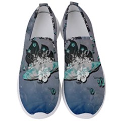 Sport, surfboard with flowers and fish Men s Slip On Sneakers