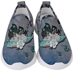 Sport, surfboard with flowers and fish Kids  Slip On Sneakers