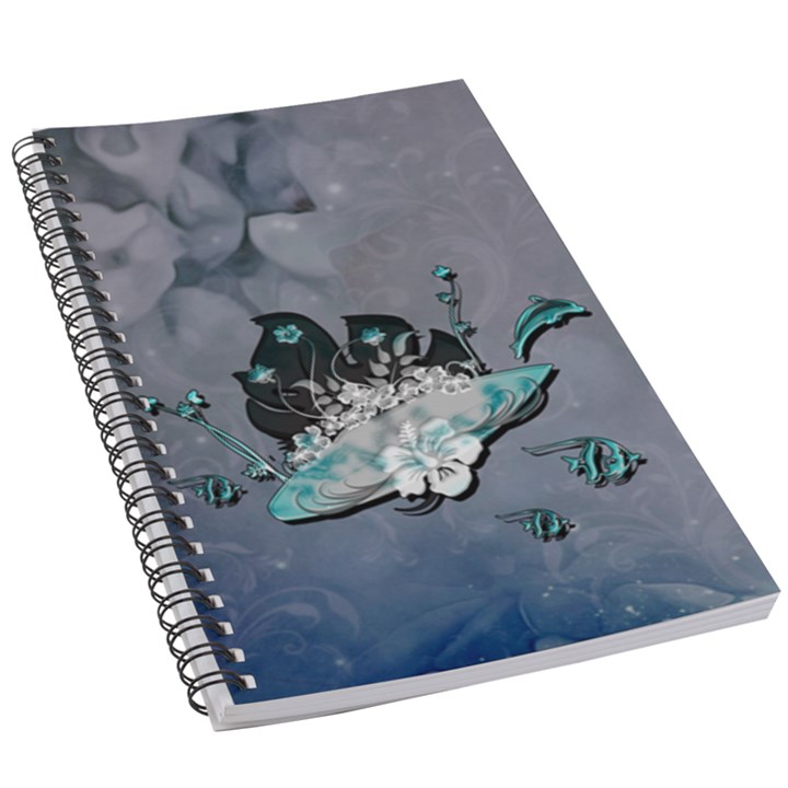 Sport, surfboard with flowers and fish 5.5  x 8.5  Notebook