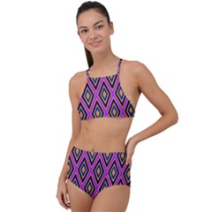 Colorful Diamonds Variation 4 High Waist Tankini Set by bloomingvinedesign