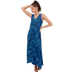 Blue Mosaic V-neck Chiffon Maxi Dress by retrotoomoderndesigns