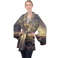 Andreas Achenbach Sea Ocean Water Long Sleeve Velvet Kimono 