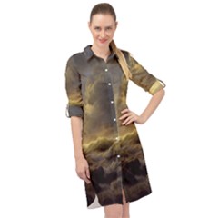 Andreas Achenbach Sea Ocean Water Long Sleeve Mini Shirt Dress by Sudhe