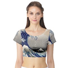 Image Woodblock Printing Woodcut Short Sleeve Crop Top by Sudhe