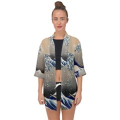 Image Woodblock Printing Woodcut Open Front Chiffon Kimono by Sudhe