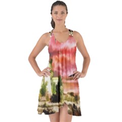 Lighthouse Ocean Sunset Seagulls Show Some Back Chiffon Dress by Sudhe