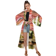 Lighthouse Ocean Sunset Seagulls Maxi Kimono by Sudhe