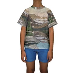 Glacier National Park Scenic View Kids  Short Sleeve Swimwear by Sudhe