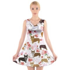 Corgis Corgi Pattern V-neck Sleeveless Dress by Sudhe