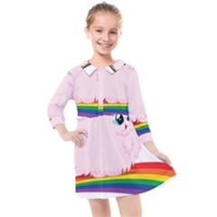 Pink Fluffy Unicorns Dancing On Rainbows Drawing Kids  Quarter Sleeve Shirt Dress