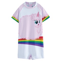 Pink Fluffy Unicorns Dancing On Rainbows Drawing Kids  Boyleg Half Suit Swimwear by Sudhe