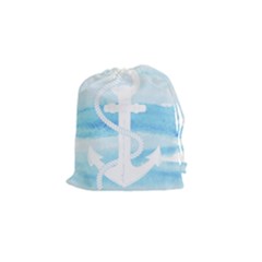 Anchor Watercolor Painting Blue Drawstring Pouch (small) by Sudhe