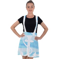 Anchor Watercolor Painting Blue Velvet Suspender Skater Skirt by Sudhe