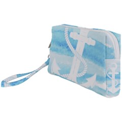 Anchor Watercolor Painting Blue Wristlet Pouch Bag (small) by Sudhe