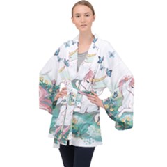 Illustration Vector Unique Unicorn Long Sleeve Velvet Kimono 