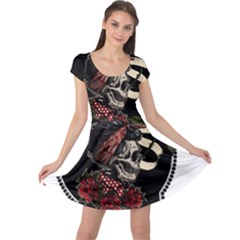 Skull Rose Fantasy Dark Flowers Cap Sleeve Dress by Sudhe