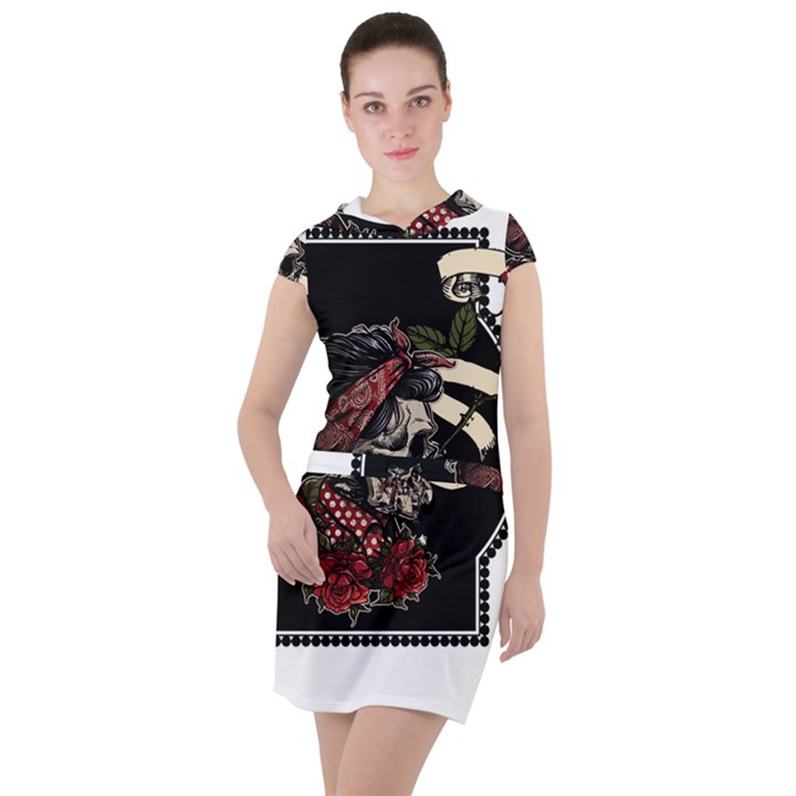 Skull Rose Fantasy Dark Flowers Drawstring Hooded Dress