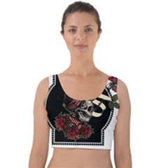 Skull Rose Fantasy Dark Flowers Velvet Crop Top by Sudhe