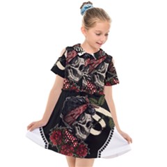 Skull Rose Fantasy Dark Flowers Kids  Short Sleeve Shirt Dress by Sudhe